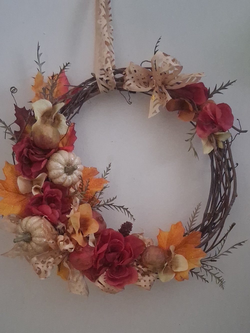 Autumn Harvest Fall Wreath with Red & Orange Accents
